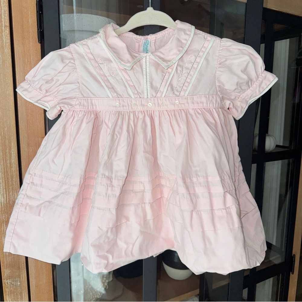 Cherubs heirloom gown dress baby girl lace collar short sleeve embroidered